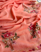 Hand-embroidered & Painted Linen Saree