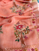 Hand-embroidered & Painted Linen Saree
