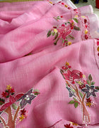 Hand-embroidered &Painted Linen Saree