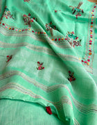 Hand-embroidered & Painted Linen Saree