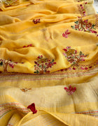 Hand-embroidered & Painted Linen Saree
