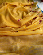 Hand-embroidered & Painted Linen Saree