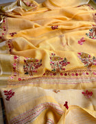 Hand-embroidered & Painted Linen Saree