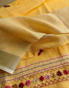 Hand-embroidered & Painted Linen Saree