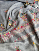 Hand-embroidered & Painted Linen Saree