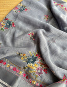Hand-embroidered & Painted Linen Saree