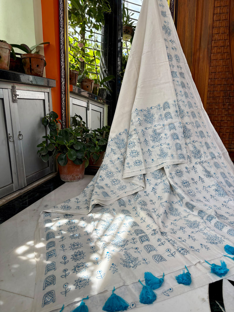 Cotton Kantha Work Saree