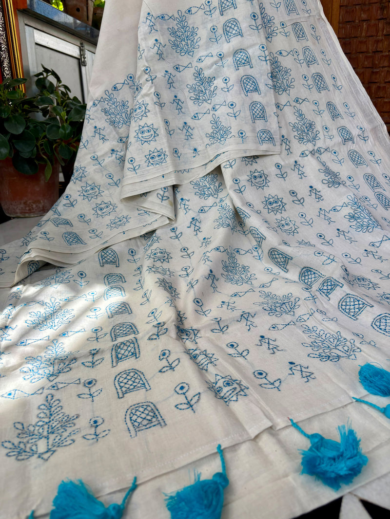 Cotton Kantha Work Saree