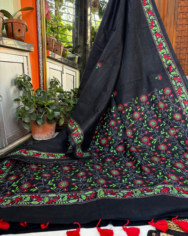 Cotton Kantha Work Saree