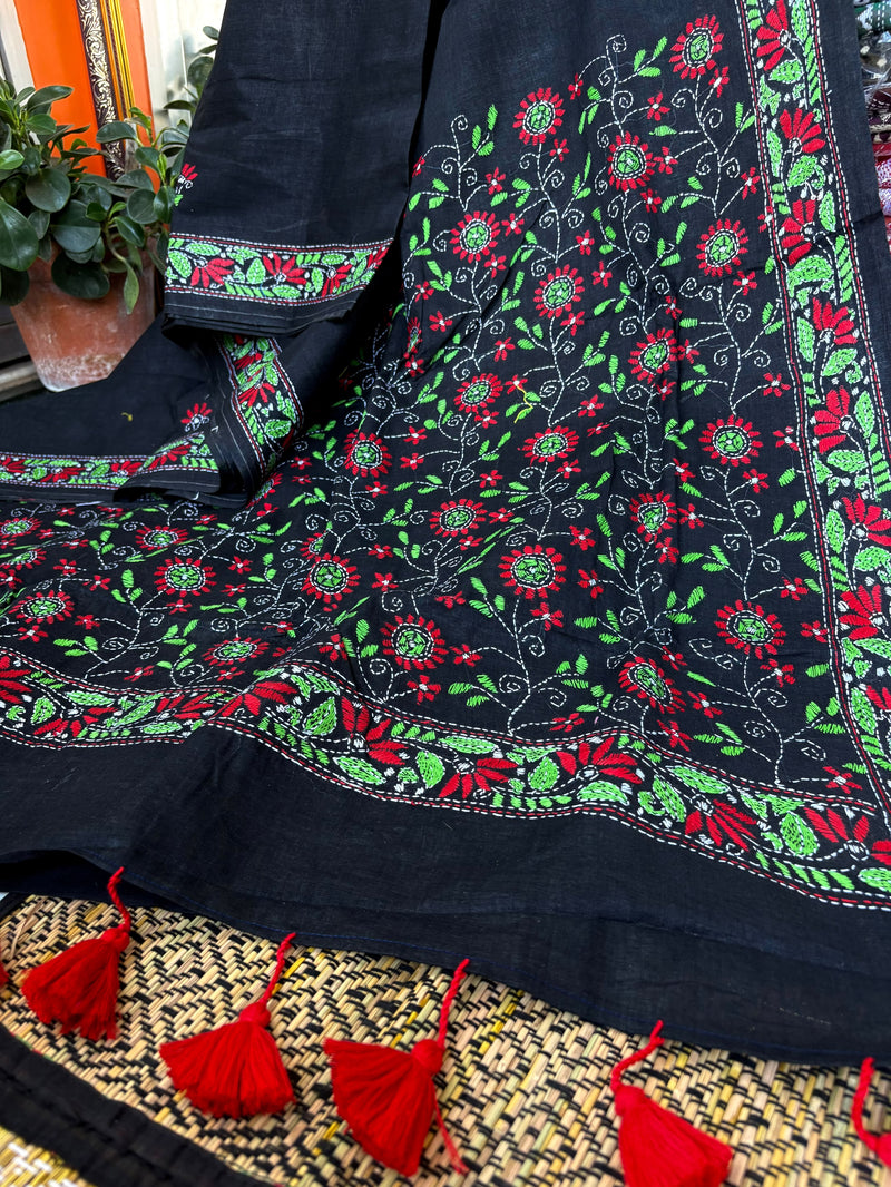 Cotton Kantha Work Saree