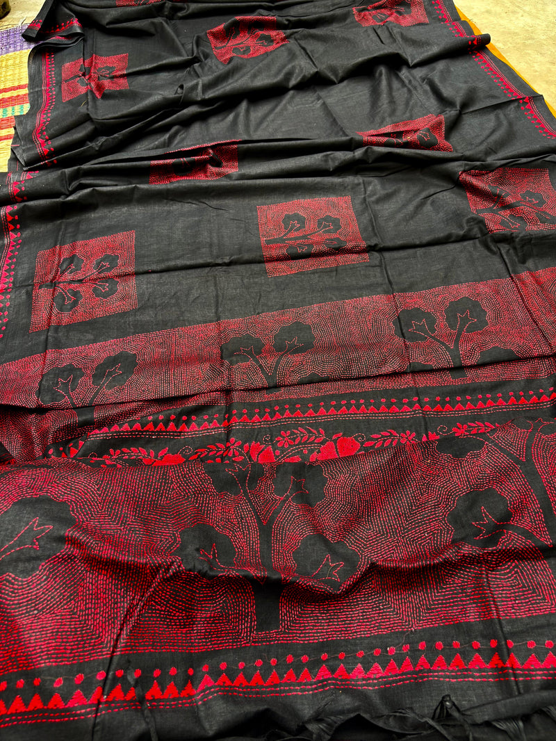 Cotton Kantha Work Saree