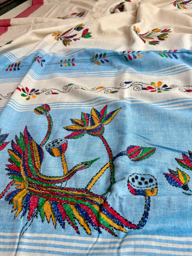 Cotton Kantha Work Saree