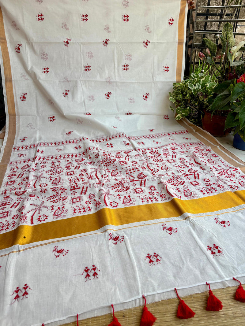 Cotton Kantha Work Saree
