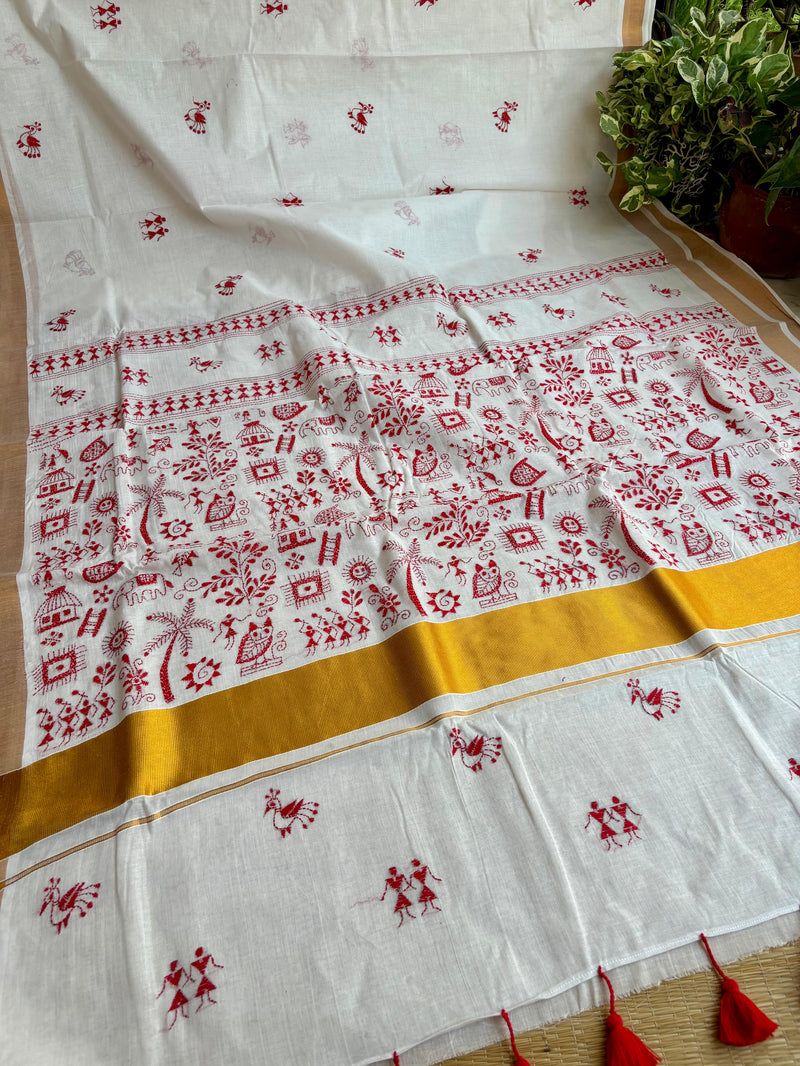 Cotton Kantha Work Saree