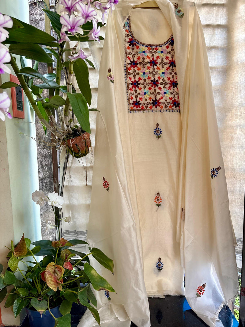 Bullion Knot Hand Embroidered Kurta & Dupatta Set | Kotton Kahani