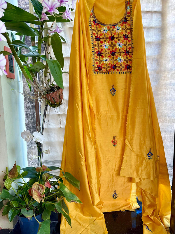 Bullion Knot Hand Embroidered Kurta & Dupatta Set | Kotton Kahani