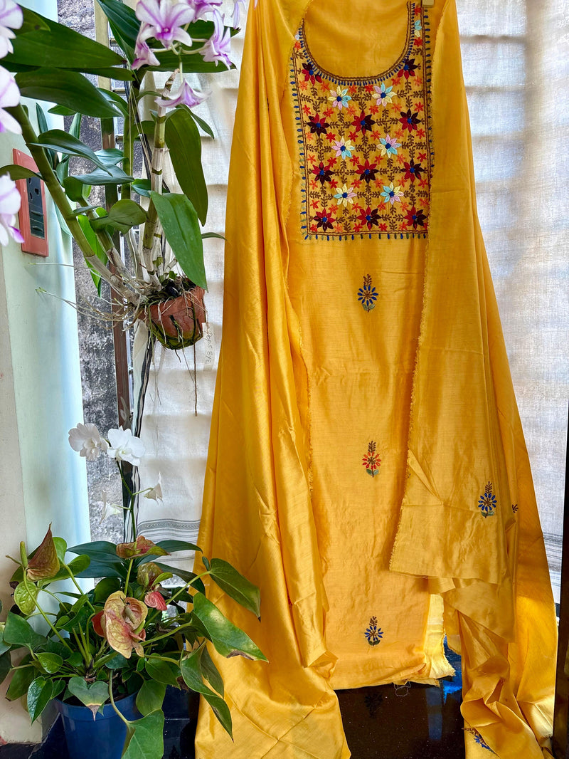 Bullion Knot Hand Embroidered Kurta & Dupatta Set | Kotton Kahani