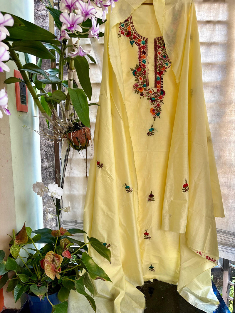 Bullion Knot Hand Embroidered Kurta & Dupatta Set | Kotton Kahani
