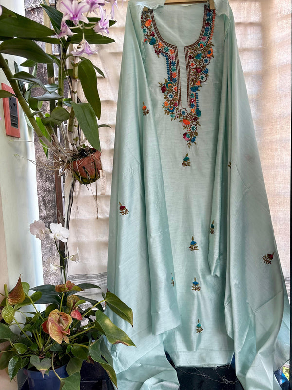 Bullion Knot Hand Embroidered Kurta & Dupatta Set | Kotton Kahani