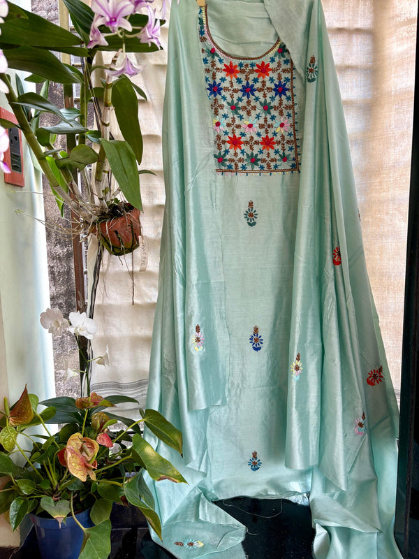 Bullion Knot Hand Embroidered Kurta & Dupatta Set | Kotton Kahani