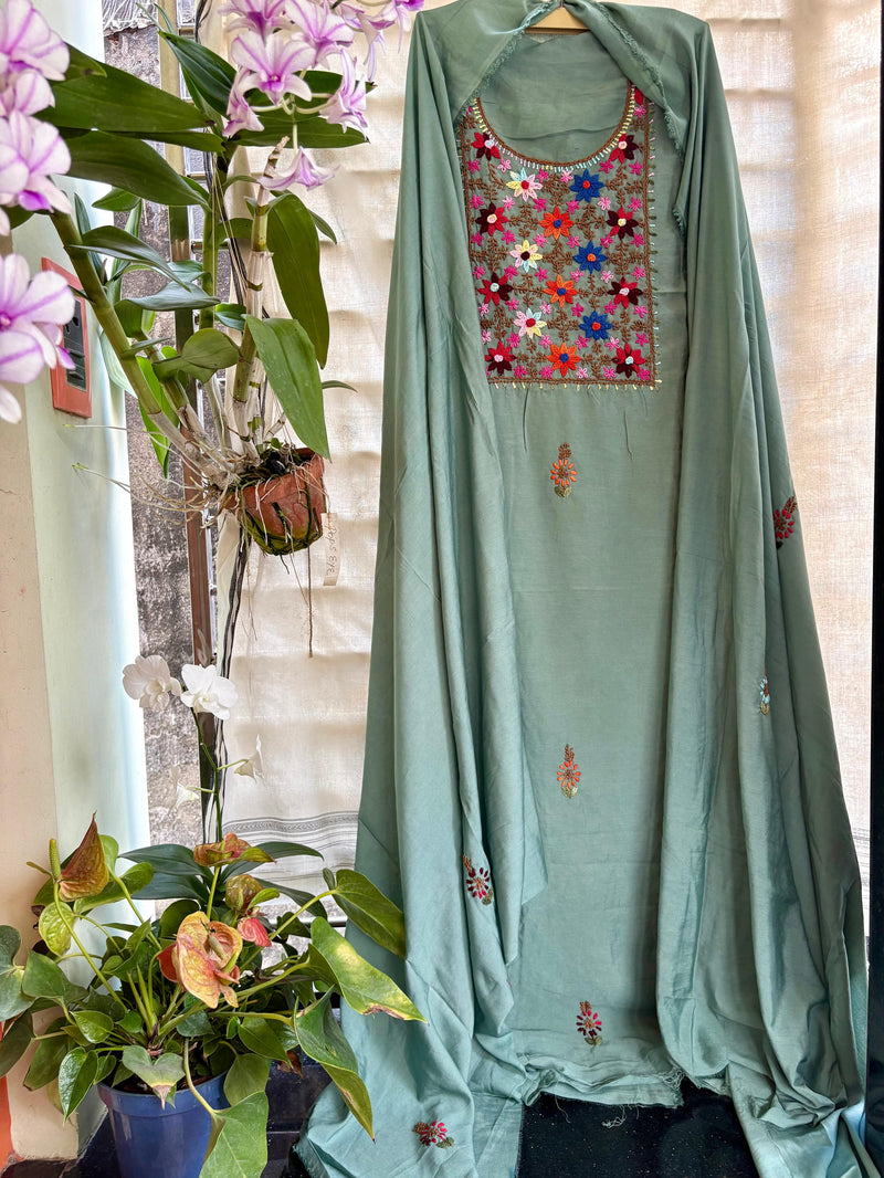 Bullion Knot Hand Embroidered Kurta & Dupatta Set | Kotton Kahani