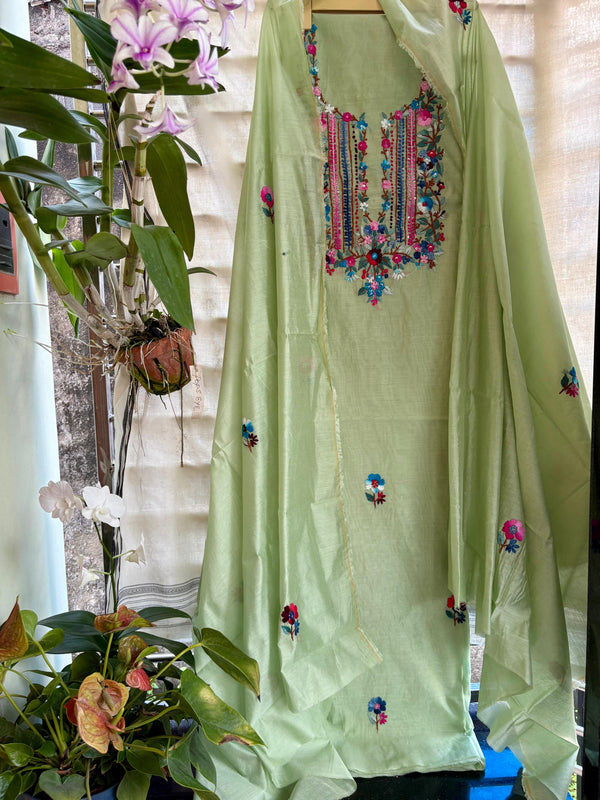 Bullion Knot Hand Embroidered Kurta & Dupatta Set | Kotton Kahani