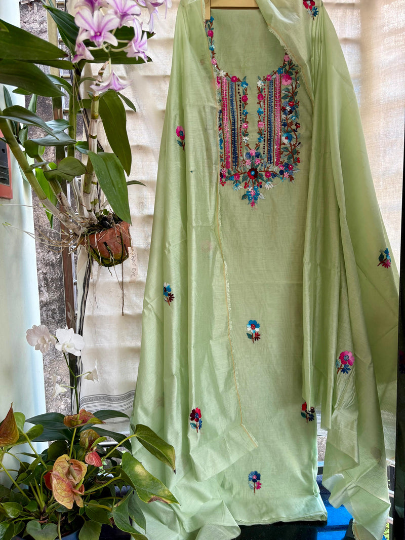 Bullion Knot Hand Embroidered Kurta & Dupatta Set | Kotton Kahani