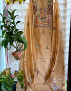 Hand Embroidered 3 Pc Unstitched Set in Cotton Chanderi
