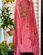 Hand Embroidered 3 Pc Unstitched Set in Cotton Chanderi