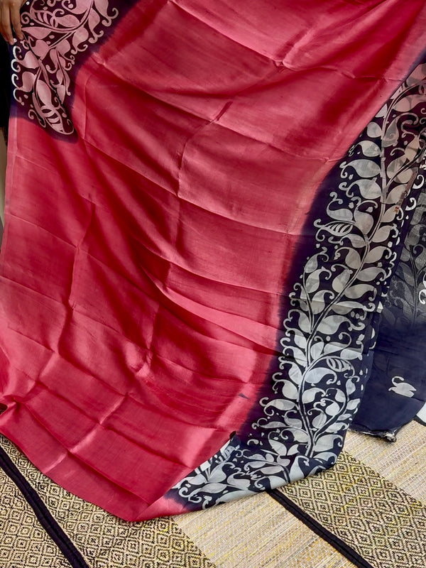 Hand Painted Saree on Pure Silk — Pink 01