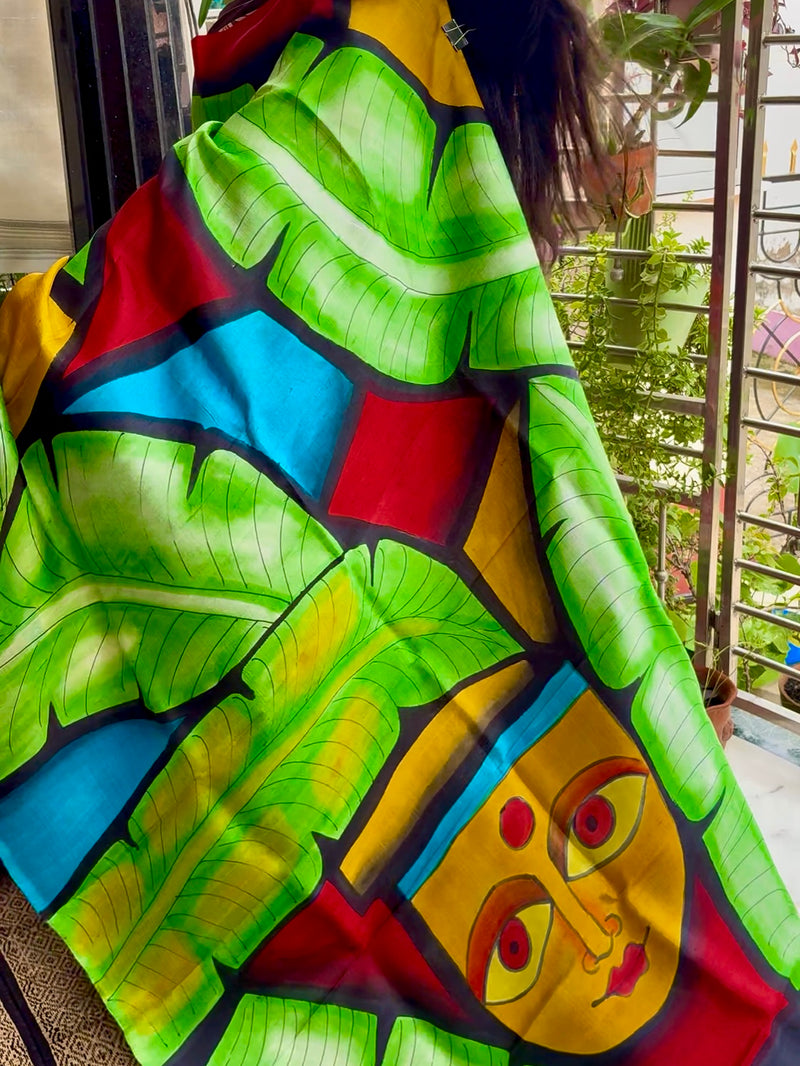 Hand Painted Saree on Pure Silk — Green 06