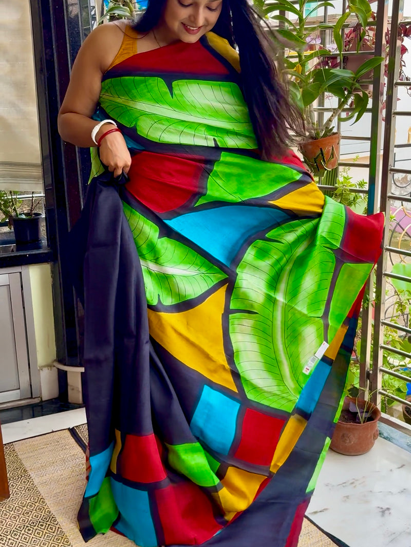 Hand Painted Saree on Pure Silk — Green 06