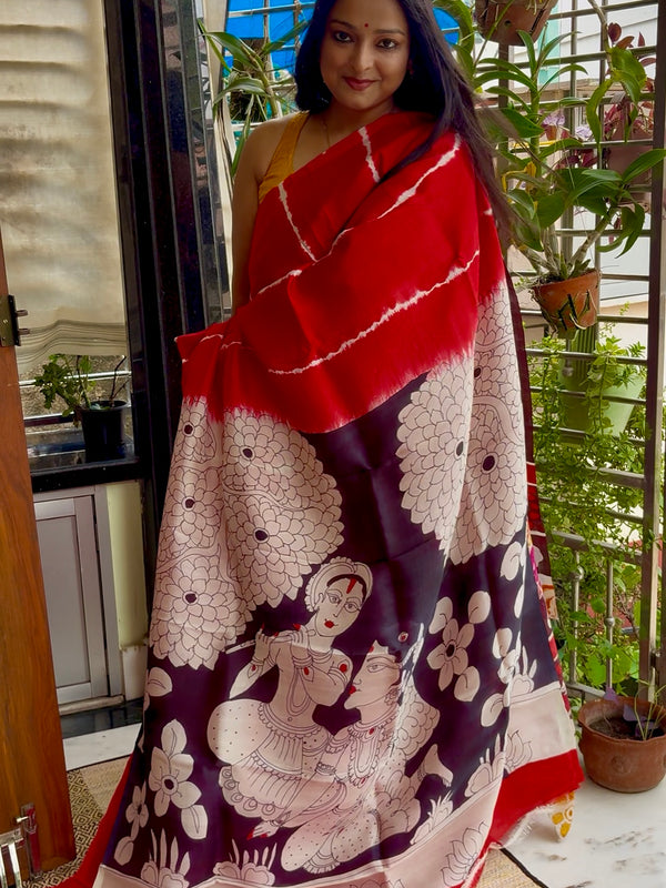 Hand Painted Saree on Pure Silk — Red & Black 08