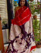 Hand Painted Saree on Pure Silk — Red & Black 08