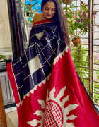 Hand Painted Saree on Pure Silk — Black & Red 10