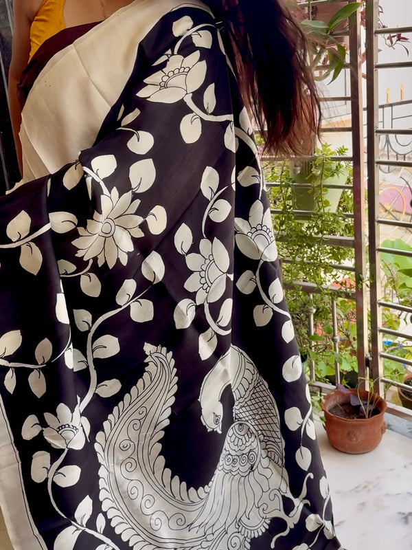 Hand Painted Saree on Pure Silk — Black 02