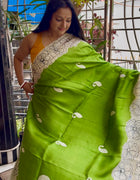 Hand Painted Saree on Pure Silk — Green 11