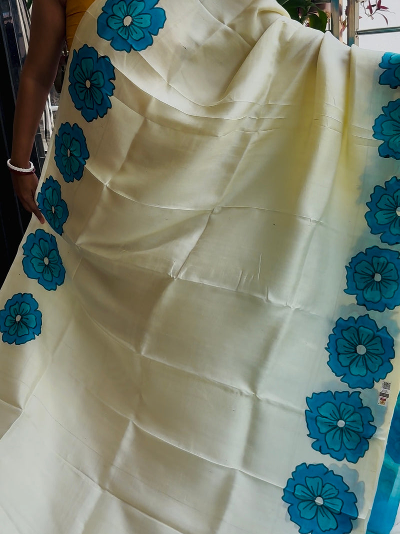 Hand Painted Saree on Pure Silk — Beige 12