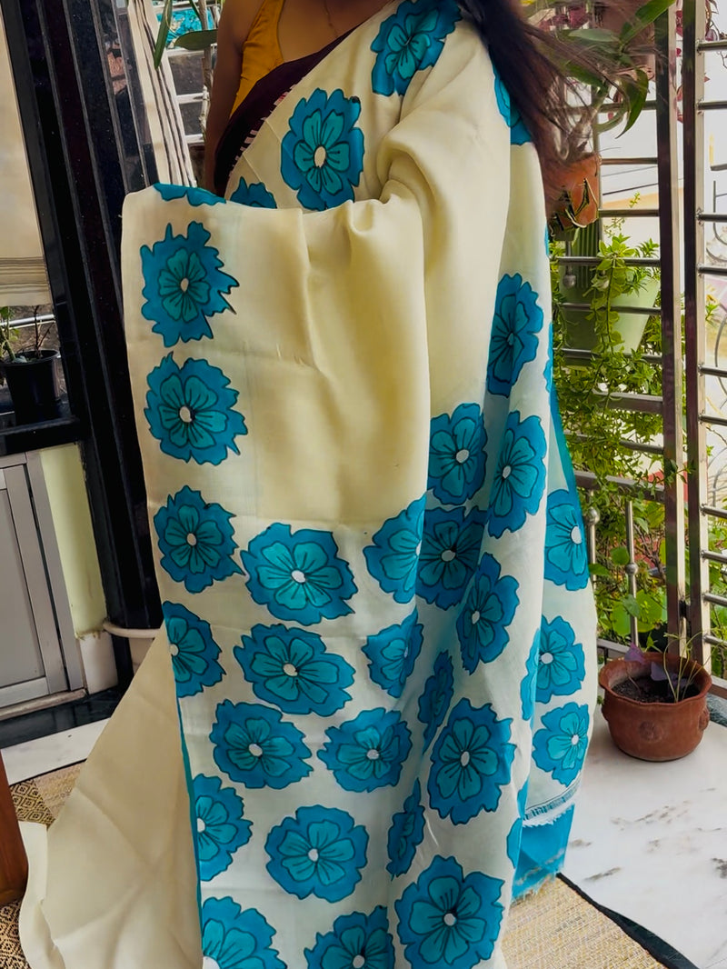 Hand Painted Saree on Pure Silk — Beige 12