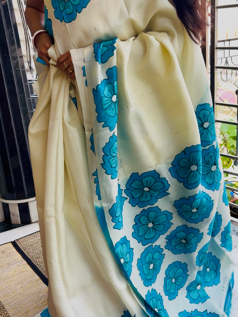 Hand Painted Saree on Pure Silk — Beige 12