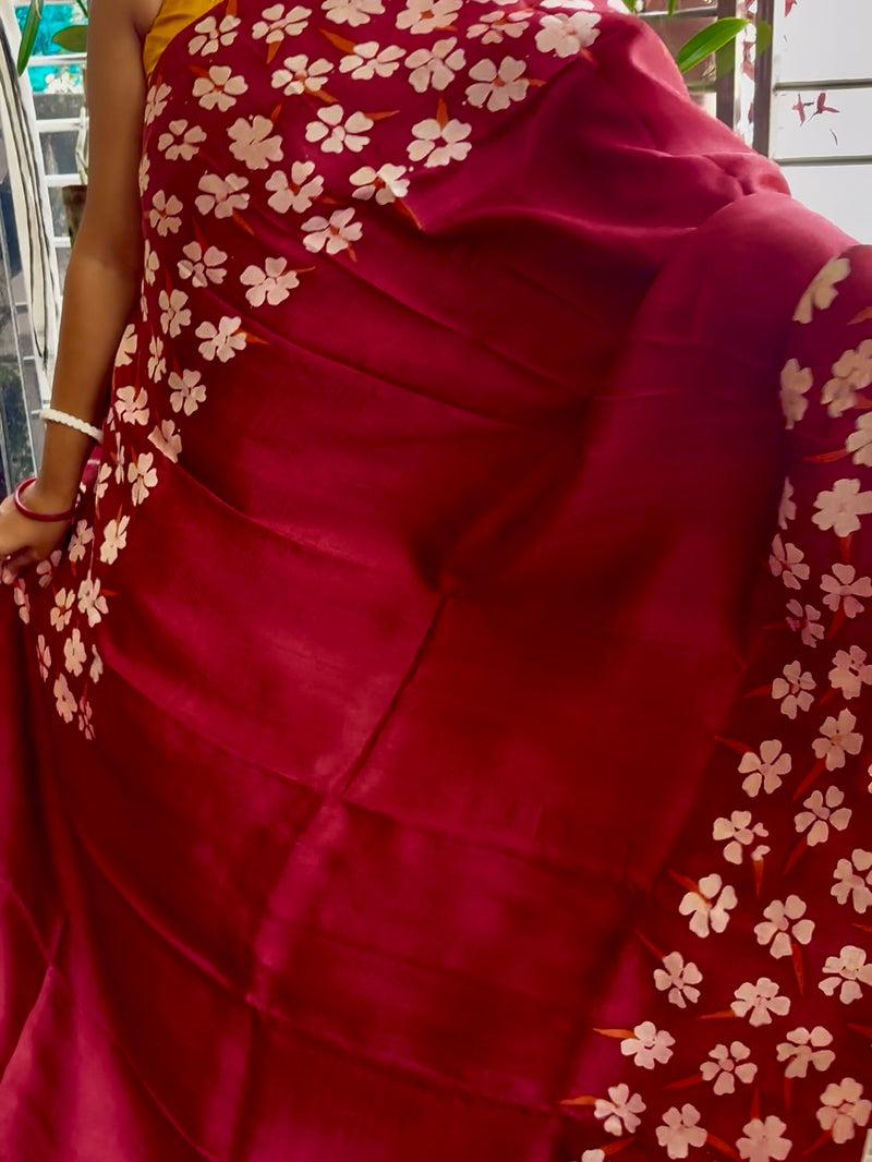 Hand Painted Saree on Pure Silk — Red 13
