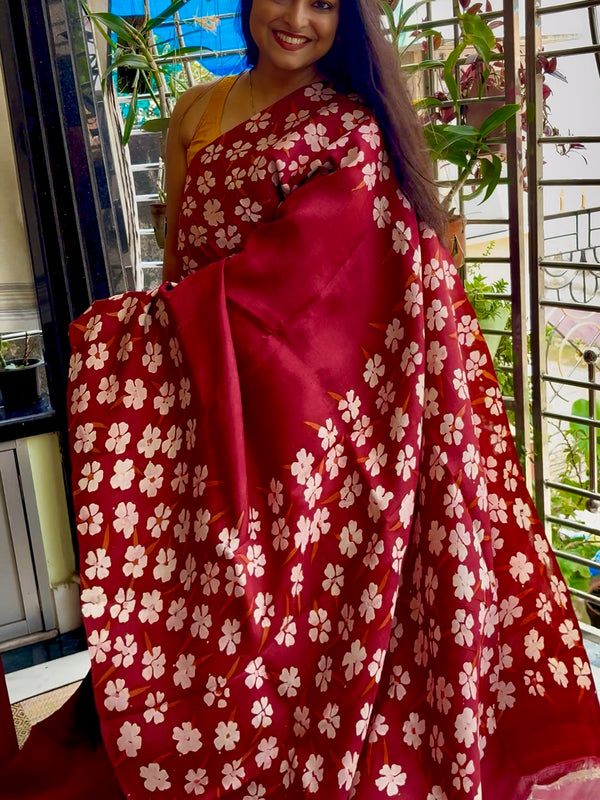 Hand Painted Saree on Pure Silk — Red 13