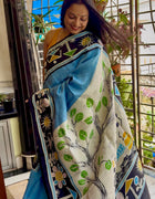 Hand Painted Saree on Pure Silk — Blue 15