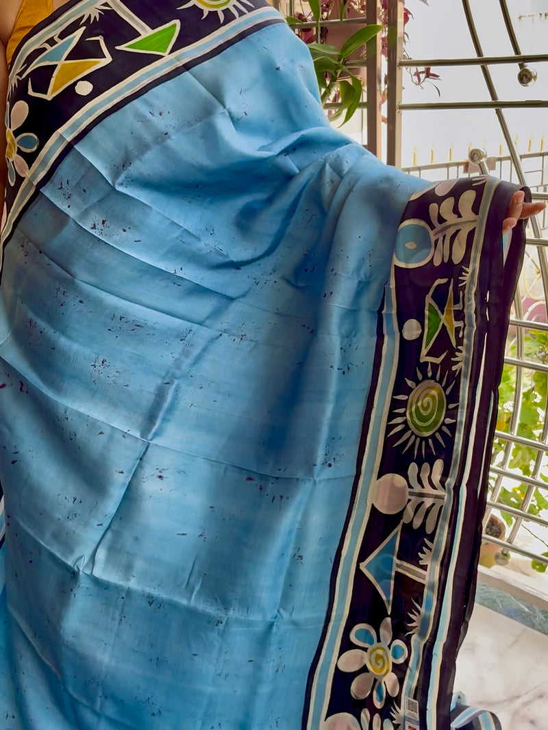 Hand Painted Saree on Pure Silk — Blue 15