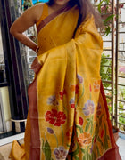 Hand Painted Saree on Pure Tussar Silk — Yellow 01