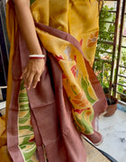Hand Painted Saree on Pure Tussar Silk — Yellow 01