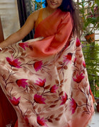 Hand Painted Saree on Pure Silk — Pink 05