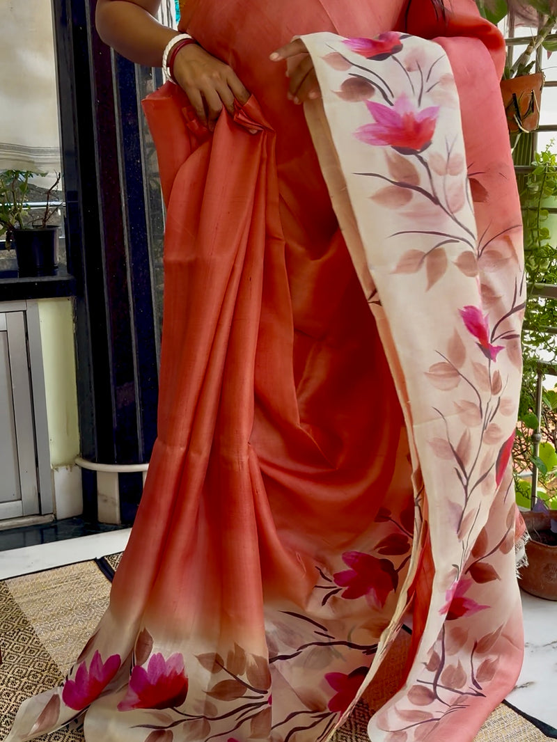 Hand Painted Saree on Pure Silk — Pink 05
