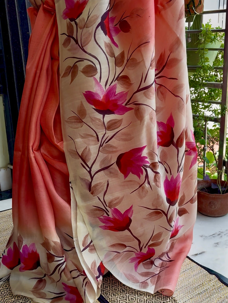 Hand Painted Saree on Pure Silk — Pink 05