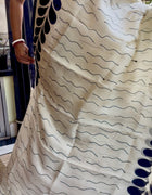 Hand Painted Saree on Pure Silk — White & Black 03